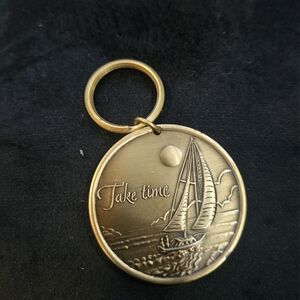 Gold Color Metal 'Take Time' Sailboat Keychain
